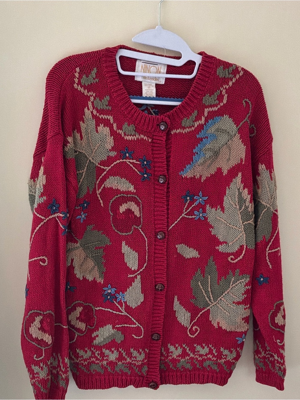 Ninon Red Floral Jacquard Button-Front Cardigan